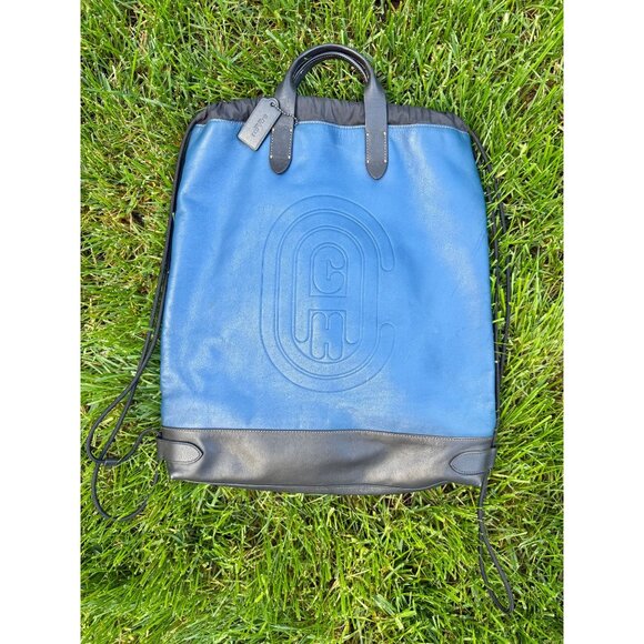 Coach Academy Drawstring Backpack In Blue And Black Leather - Picture 1 of 7